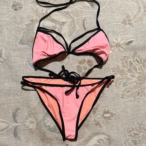 Pink and Black Bikini Set